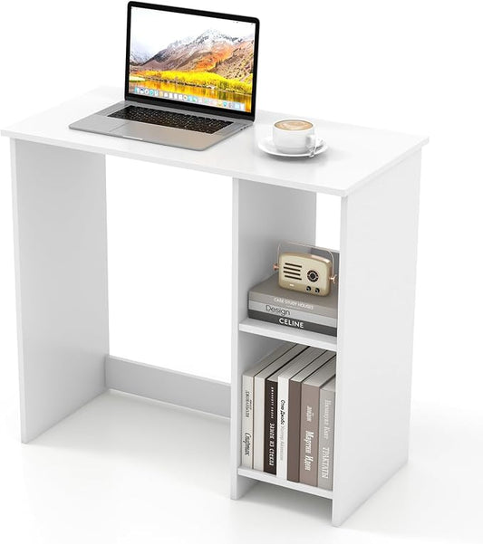 Giantex White Small Desk for Bedroom, 31.5 Inch Home Office Computer Desk with Shelves, Space Saving Study Writing Desk, Modern Simple Laptop Desk for Small Spaces, White