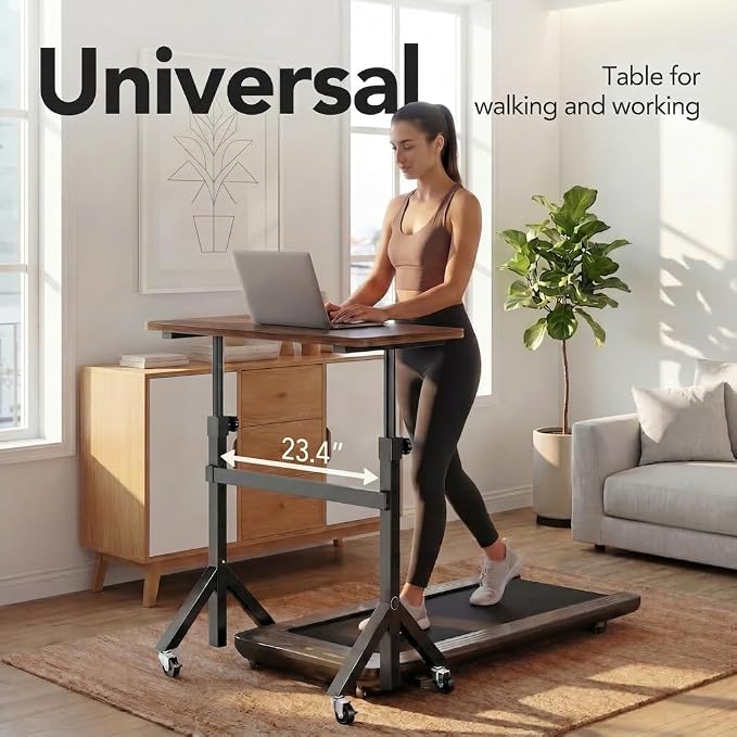 HUANUO 32'' Small Standing Desk Adjustable Heigh, Mobile Stand Up Desk with Wheels, Portable Rolling Desks for Walking Pad and Treadmill, Computer Laptop Desks for Home Office Space