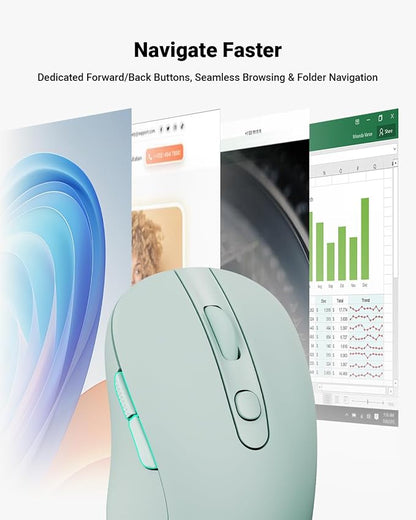 wegear USB Wireless Mouse for Laptop PC Mac, 2.4GHz Cordless Mouse with 6 Buttons, 5-Level Adjustable 4000 DPI, Ergonomic Portable Optical Computer Mice, 24-Month Battery Life (Mint Green)