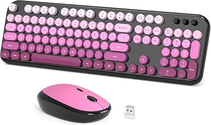 Dilter Wireless Keyboard and Mouse Combo, 104 Keys Full Size Typewriter Keyboards, 2.4G USB Plug and Play for Windows 7 8 10 11, PC, Laptop, Desktop, Black & Pink