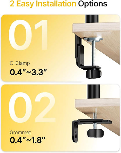 monTEK Quad Monitor Stand Mount, Fully Adjustable Desk Mount for 4 Screen up to 17”-32” and 22lbs Capacity Each Arm, Stable Monitor Arm with C Clamp and Grommet Base, VESA 75x75mm/100x100mm