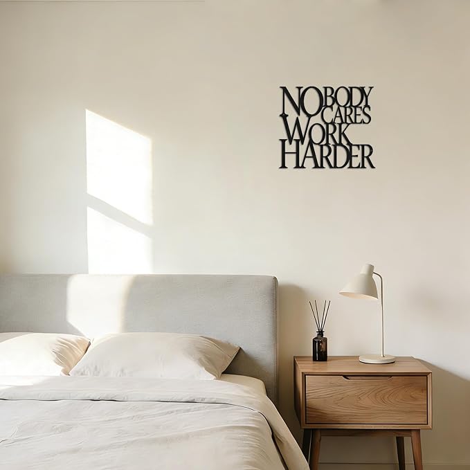 Motivational Black Metal Wall Art Home Gym Decor Inspirational Wall Decor for Office,Dorm,Living Room,Bedroom,Bathroom-Nobody Cares Work Harder,Man Cave Decor Gym House Warming Gifts for Men Women