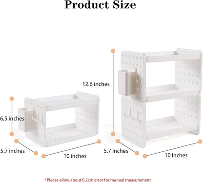 Lae Nuvole Desktop Organizer Shelf Stationery Organizer with Pen Holder Office Desk Pegboard Shelf Plastic Combinable Organization and Storage for Desk, Office, Countertop, Dorm (White, 3 Tier)