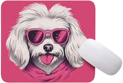 Pink Mousepad Glamour Dog Havanese Mouse Pad for Home Office Gaming Working Desk Computer Desktop Accessories Non-Slip Rubber Mousepad for Dog Lovers