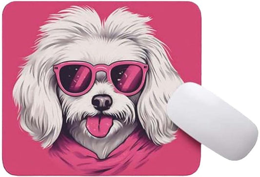 Pink Mousepad Glamour Dog Havanese Mouse Pad for Home Office Gaming Working Desk Computer Desktop Accessories Non-Slip Rubber Mousepad for Dog Lovers