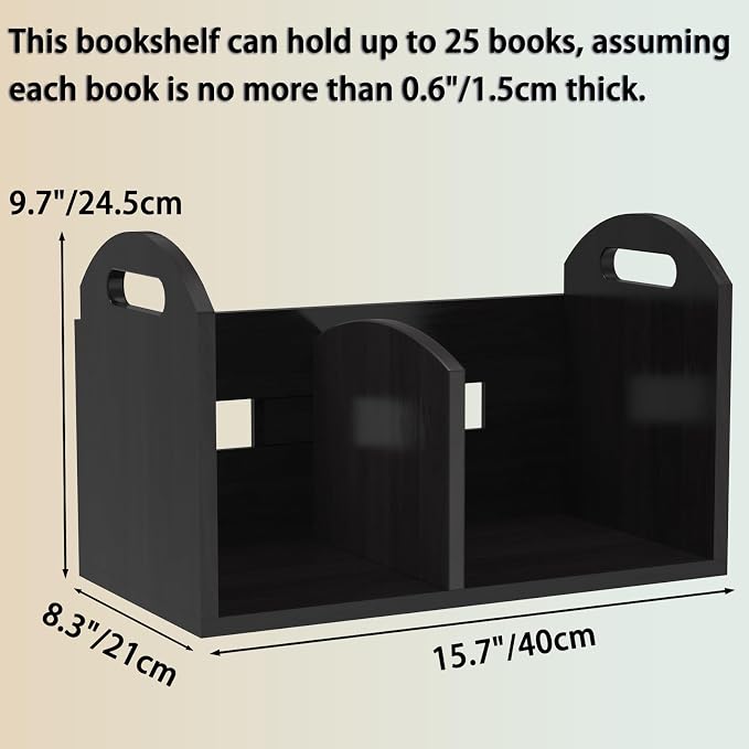Wood Desktop Bookshelf, Upright Tabletop Book Shelf With Adjustable Divider Secure Books in Place, Desk Shelf for Top of Desk in Living Room Home Office, Perfect for Books Magazine File (Black)