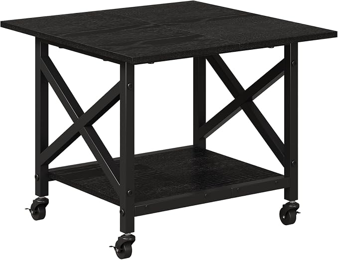 VENNQD 2 Tier Printer Stand, 23.6'' x 23.6'' Large Table with Storage Shelf, Rolling Printer Cart with Wheels, Laser Printer Table for Home Office Scanner Fax Machine, Black