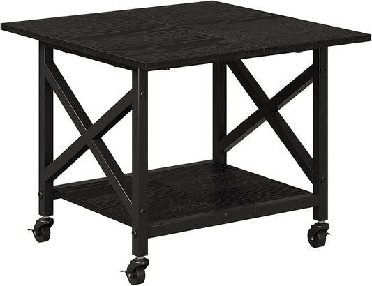 VENNQD 2 Tier Printer Stand, 23.6'' x 23.6'' Large Table with Storage Shelf, Rolling Printer Cart with Wheels, Laser Printer Table for Home Office Scanner Fax Machine, Black
