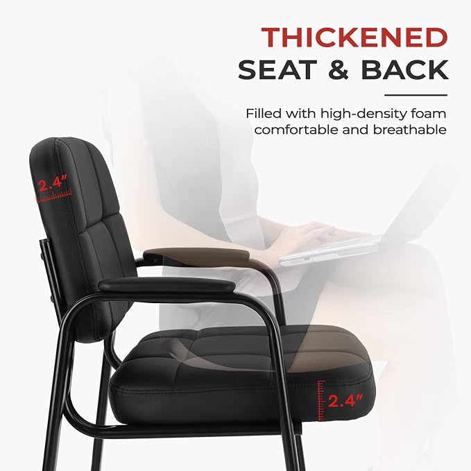 CLATINA Classic Reception Chair with Padded Armrests and Sled Base, Ergonomic Guest Chair for Office Conference Waiting Meeting Room, Black (1 Pack)