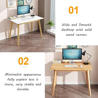 IOTXY Simple Wooden Writing Desk - Modern Minimalist Style PC Laptop Computer Workbench with Solid Wood Legs, 55" W Home Office Work Table for TV Stand Music Video Live Broadcast Workstation, White