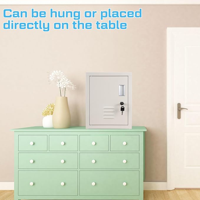 Suzile Lockable Storage Cabinet Metal Lockable Steel Storage Cabinet Organizer Lockers for Employees Vertical Metal Cabinets End Side Table Steel Bedside with Shelf(White)
