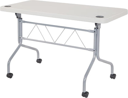 Office Star Resin Multipurpose Flip Training Table with Locking Casters for Home or Office, 4 Feet Light Gray