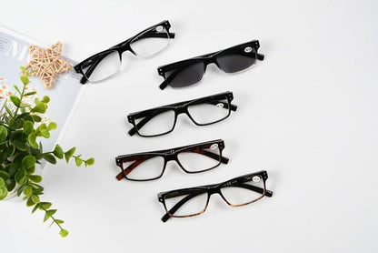 Eyekepper Men's Eyeglasses +0.00 5-Pack Includes Sunglasses | Spring Hinges - Durable Plastic Frames with Comfortable Fit & Clear Lenses