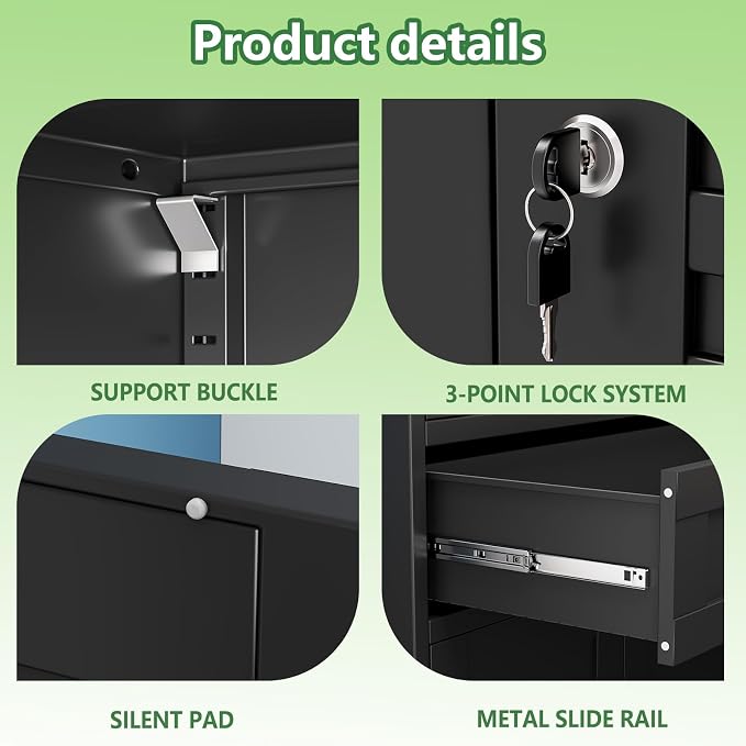 Black Metal Storage Cabinet, 71" Tall Locking Storage Cabinet with 2 Adjustable Shelves, Steel Locker Organizer, for Office, Home, School