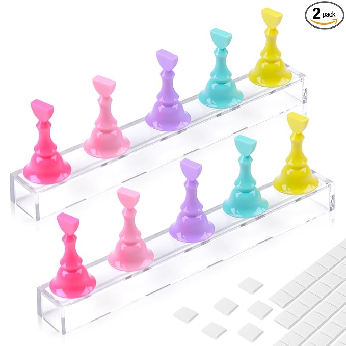 JUSTOTRY 2 Sets Nail Painting Stand With Reusable Adhesive Putty Acrylic Nail Holder For Press On Nails Display Tools Kit Accessories Home DIY Salon