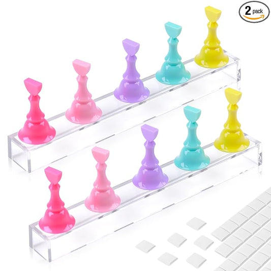 JUSTOTRY 2 Sets Nail Painting Stand With Reusable Adhesive Putty Acrylic Nail Holder For Press On Nails Display Tools Kit Accessories Home DIY Salon
