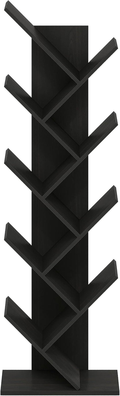 Furinno TREE Book Shelf, 9-Tier Bookshelf, Tree Bookcase with Angled Open Shelf, 8.4 x 15.7 x 50.9, Corner Shelf for Room Decor, for Living Room, Bedroom, Home Office, Espresso
