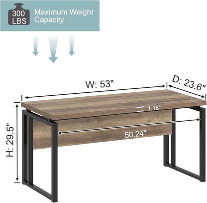 EXCEFUR Modern Computer Desk for Home Office, PC Laptop Gaming Desk, Metal Wood Study Writing Table Workstations for Bedroom Living Room, 53 Inch, Rustic Oak