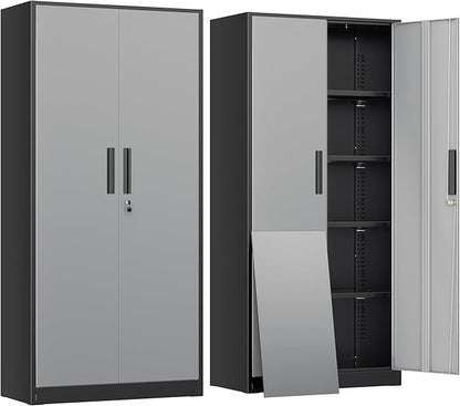 INTERGREAT Metal Lockable Storage Cabinet, 72” Storage Cabinet with 2 Doors and 4 Adjustable Shelves for Office, Home, Garage, Pantry (Assembly Required, Black Gray)