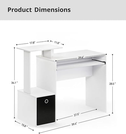 White Computer Desk with Drawers, Small Writing Desk with Storage Shelves for Home Office Bedroom Study Living Room