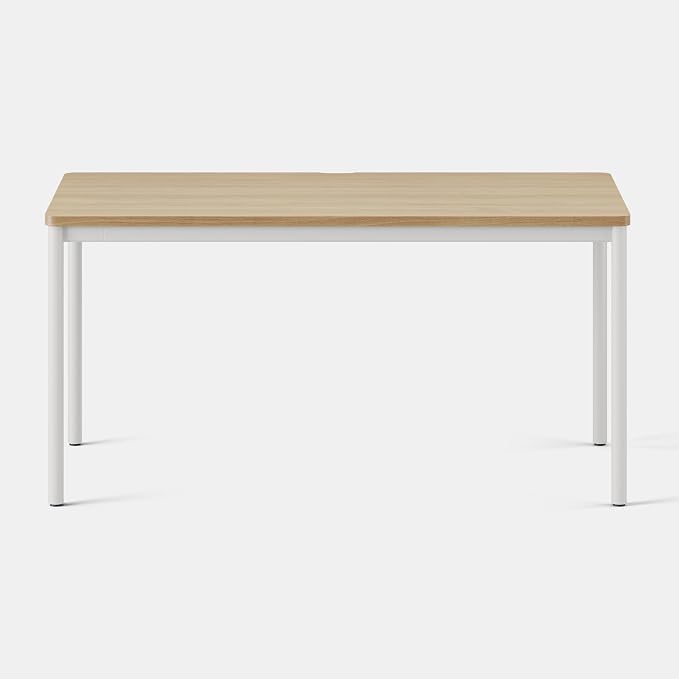 Branch Daily Desk - Functional at Home Office Desk with Effortless Assembly, Timeless Design, Rounded Corners, and Built-in Cable Notch - 58” W x 27” H x 24” D - Woodgrain - White