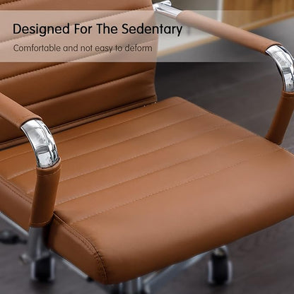 Home Office Chair Ribbed, Modern Leather Conference Room Chairs, Ergonomic Office Desk Chair, High Back Executive Computer Chair, Adjustable Swivel Chair with Arms (Brown)
