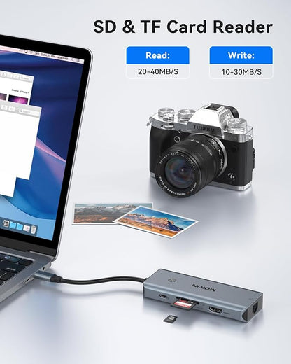 USB C Hub for MacBook Pro/Air,Mac Dongle with 3 USB Port,USB C to HDMI, USB C to RJ45 Ethernet,MOKiN 8 in 1 USB C to HDMI Adapter,100W PD Charging, USB C to SD/TF Card Reader USB C Hub