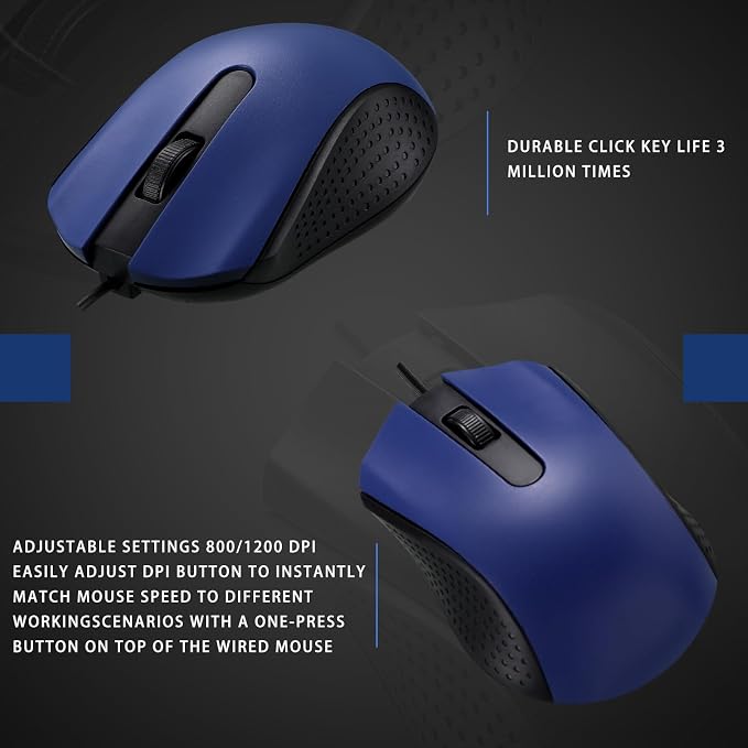 Hoteam 12 Pcs Blue Wired Computer Mouse Bulk Cord USB Computer Mice Ergonomic Wired Mouse for Pcs, Computers, Laptops, Gaming Office Home Supplies