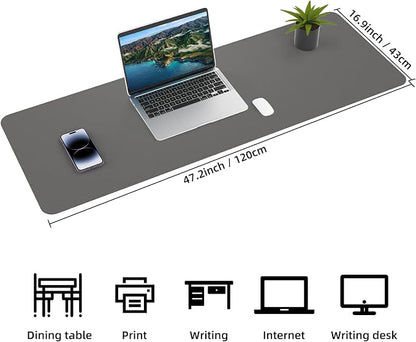 AFIING Leather Desk Pad Protector, 47" x 17" Large Desk Mat with Natural Cork & PU Leather, Mouse Pad, Non-Slip, Waterproof Desk Writing Pad for Office and Home (Dark Grey)