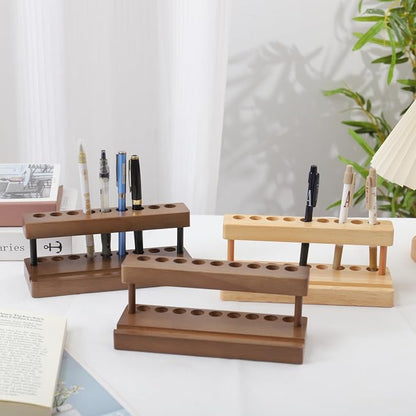 Pencil & Pen organizer for Desk,Wooden pen holder with Phone Stand for Office & Home,Solid Walnut Pencil Display Stand (Single-row - Walnut)
