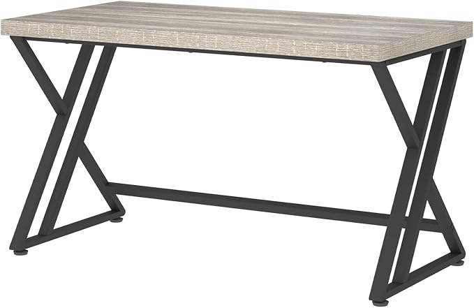 LVB 60 Inch Modern Grey Wood Metal Computer Desk, Home Office Executive Desk for Bedroom Gaming Study Writing Work, Industrial Simple Student PC Table with Storage