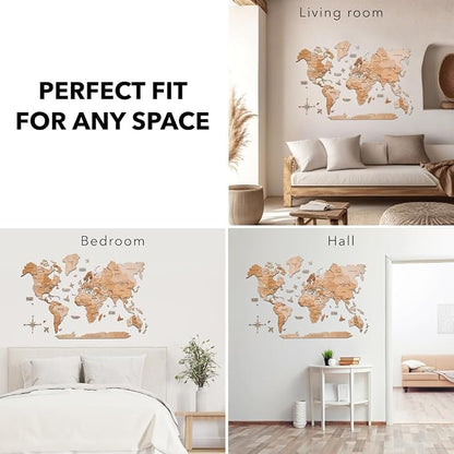 Enjoy The Wood 3D Wooden World Map Wall Art - Large Travel Map with Pins for Art Decor - Decorative Map of the World for Home, Office - Travel Wall Art Housewarming Gift Idea (Light, L, Unframed)