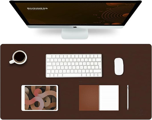 K KNODEL Large Office Leather Desk Mat, Mouse and Keyboard Pad, Computer and Laptop Mat, Desktop Protector and Cover, Writing Pad and Blotter (31.5"x15.7", Dark Brown)