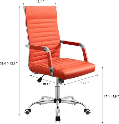 Shahoo Ribbed Office Chair, Mid-Back PU Leather Office Chair Executive Task Chair with 360° Swivel Wheels for Conference Room, Home Offices (Orange)