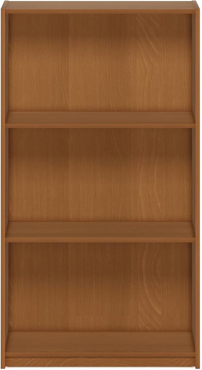 Furinno Basic Book Shelf, 3-Tier Modern Bookshelf, Bookcase with Open Shelves, 9.3 x 21.8 x 39.5, for Living Room, Bedroom, Home Office, Natural Oak
