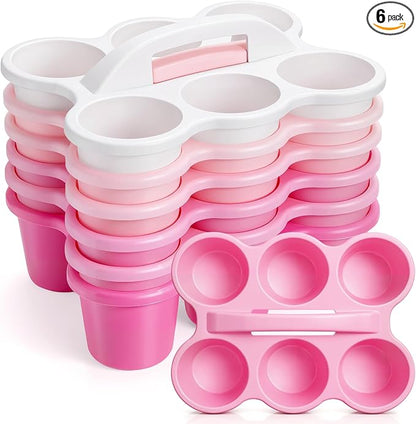 Suclain 6 Pcs Classroom Caddy with Handle Plastic Caddy Organizer with 6 Compartments Drink Cup Caddies Holder Portable Desk Crayon Storage Basket Pin for Teacher Kids Office School(Pink)