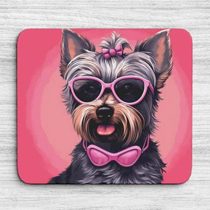 Pink Mousepad Glamour Dog Yorkie Mouse Pad for Home Office Gaming Working Desk Computer Desktop Accessories Non-Slip Rubber Mousepad for Dog Lovers Yorkshire Terrier