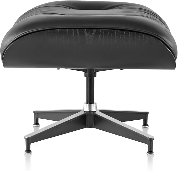 Mid Century Chaise Lounge Chair with Ottoman Genuine Leather High-Resilience Foam Cushions Modern Ergonomic Design for Living Room Study Lounge Office Black Ash Wood and Black Lather