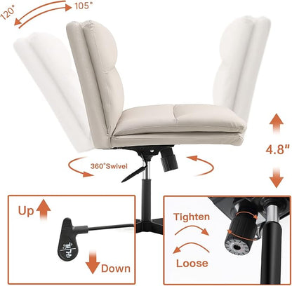 EMIAH Armless Office Desk Chair No Wheels PU-Padded Vanity Mid-Back Ergonomic Home Computer Comfortable Adjustable Swivel Task Chair with Thickened Cushion