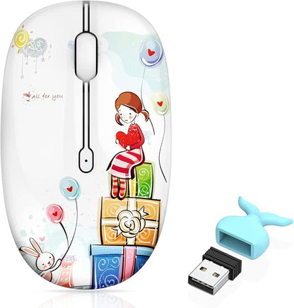FMOUSE Cute Bluetooth Mouse, 2.4 GHz Wireless Mice with USB Receiver for Laptop, iPad, Mac, Silent Cartoon Mouse Suitable for Female and Students (Girl)
