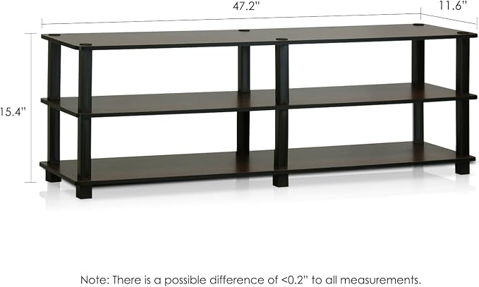 Furinno TURN-S-TUBE Toolless Assembly 3-Tier TV Stand, Entertainment Center for TV up to 55 Inch, Wide Printer Stand with Storage Shelf, for Living Room, Bedroom, Dark Brown