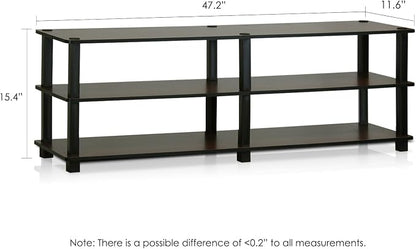 Furinno TURN-S-TUBE Toolless Assembly 3-Tier TV Stand, Entertainment Center for TV up to 55 Inch, Wide Printer Stand with Storage Shelf, for Living Room, Bedroom, Dark Brown