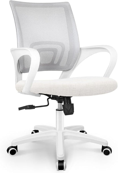 NEO CHAIR Office Desk Computer Chair Ergonomic Mesh Gaming Cushion Seat with Comfy Lumbar Mid Back Support Adjustable Height Swivel Rolling Wheels for Home Task (Ivory)
