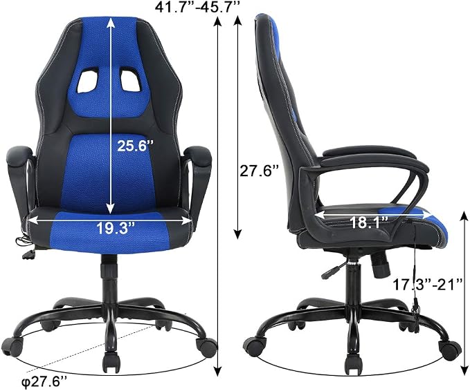 Office Chair Gaming Chair Ergonomic Massage Chair PU Leather Executive Seat with Swivel Base, Massage Lumbar Support, and Padded Armrests (Blue)