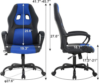 Office Chair Gaming Chair Ergonomic Massage Chair PU Leather Executive Seat with Swivel Base, Massage Lumbar Support, and Padded Armrests (Blue)
