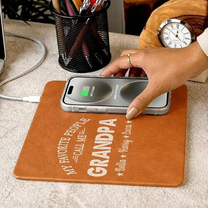 Personalized Leather Charging Mat, My Favorite People Call Me Grandpa Dad Wireless Charging Desk Mat, Custom Dad Gift from Kids, Fathers Day Gift for Dad, Papa, Grandpa, Daddy 6