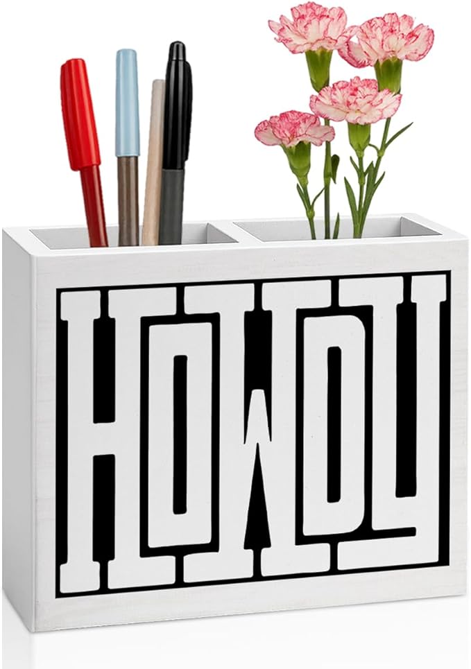 Western Office Decor Retro Howdy Western Gifts for Women Men western Wooden Pencil Holder Supplies desk decor for Workplace Home Holder2829