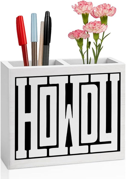 Western Office Decor Retro Howdy Western Gifts for Women Men western Wooden Pencil Holder Supplies desk decor for Workplace Home Holder2829