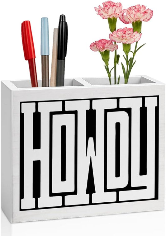 Western Office Decor Retro Howdy Western Gifts for Women Men western Wooden Pencil Holder Supplies desk decor for Workplace Home Holder2829