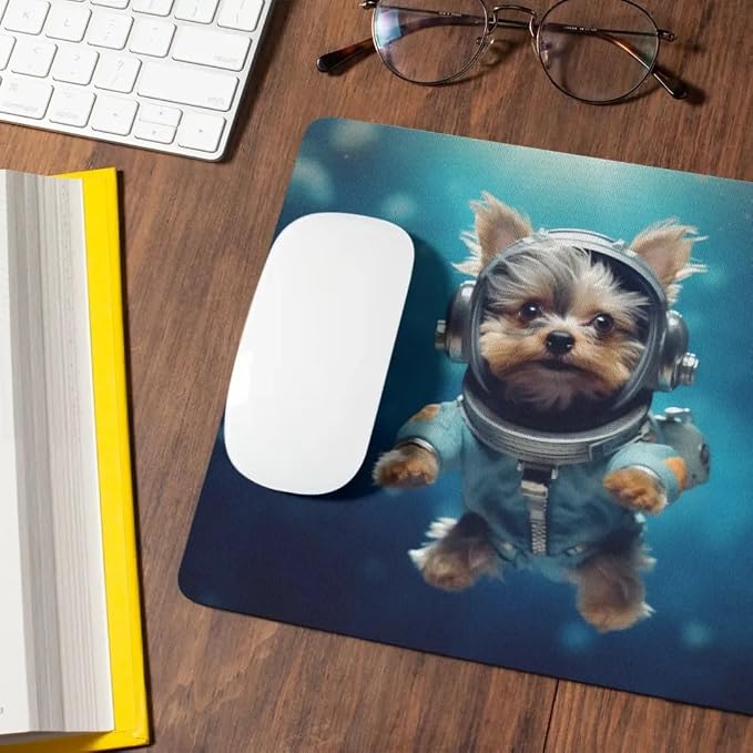 Mouse Pad Astronaut Dog in Space Mouse Pad Puppy floating in Space for Home Office Work Desk Computer Desktop Laptop for Dog Lovers (Yorkie)